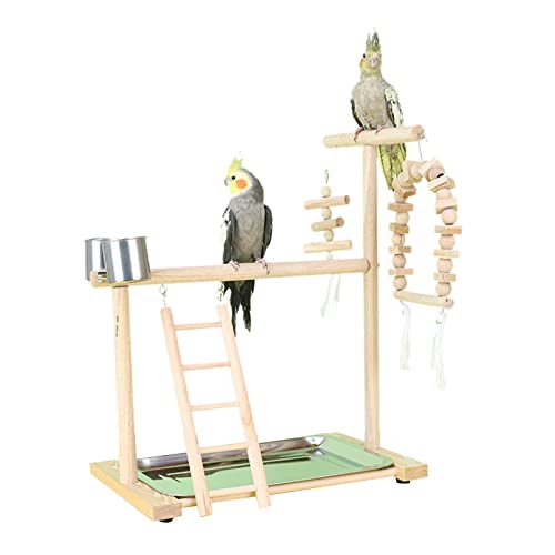 CYILPR Vogelspielzeug, Vogel-Sitzstange, Papageien-Spielständer mit Edelstahl-Tablett, Fütterungstassen, Leiter, Schaukel, Holz-Kauspielzeug für Vögel von CYILPR