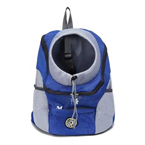 Tragetasche Hund,Hundetasche Außerhalb der doppelten Schulter tragbarer Reiserucksack Outdoor-Haustierhund-Tragetasche Haustier Hund Front Bag Mesh Rucksack Kopf (Color : Blue, Size : 30X34X16 CM) von CYMKYQ