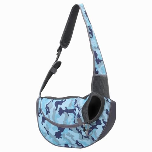 Tragetasche Hund,Hundetasche Haustier Hundeträgerbeutel Katzen Welpen Outdoor Bags Mesh Oxford Single Umhängetasche Sling Front Mesh Reise Umhängetasche (Color : Camouflage blue, Size : L) von CYMKYQ