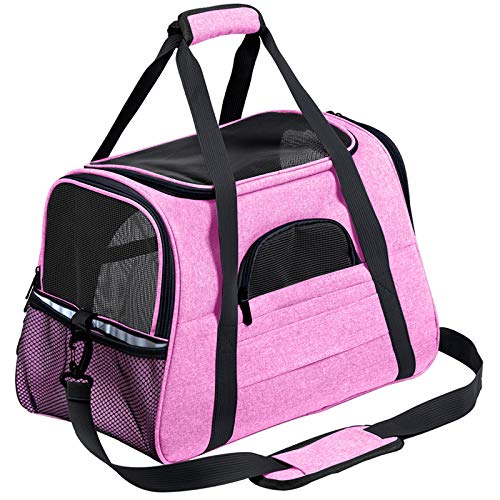 Tragetasche Hund,Hundetasche Hundeträger Taschen Tragbare Haustier Katze Hund Rucksack Atmungsaktive Katze Tragetasche Tragen for Katzen Kleines Hund (Color : Pink, Size : (44.5x25x28cm)) von CYMKYQ