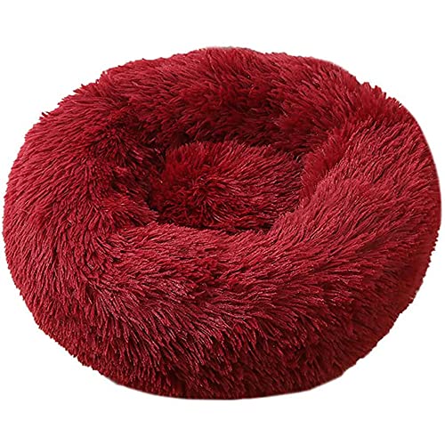 CYN Hundebett Donut Katzenbett, Hundenest Auto Nest Plüsch kreisförmig Pet Nest Hundebett Winter Warme Matte Hund Pad Haustier liefert Haustier Bett-rot_27 Zoll von CYN