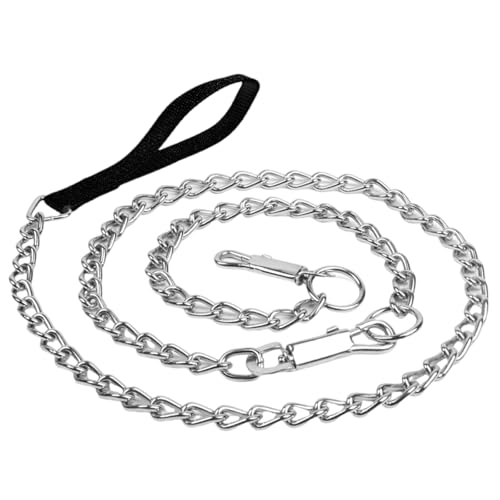 Hundekette Aus Metall, 4 Fuß/5,6 Fuß Hunde Anbindekabel, Hundekabel für Camping, Wandern, Laufen, Parks(Black with Collar,2.5mm*1.7m) von CZMYCBG