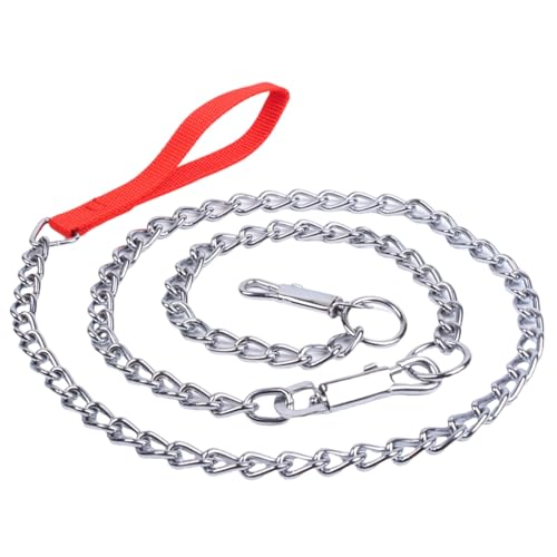 Hundekette Aus Metall, 4 Fuß/5,6 Fuß Hunde Anbindekabel, Hundekabel für Camping, Wandern, Laufen, Parks(Red with Collar,2.5mm*1.7m) von CZMYCBG