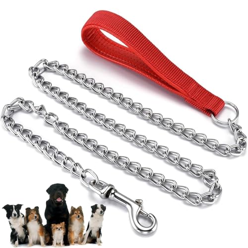 Hundeleine Aus Metall, Kaufestes Hundekabel, Robuste, Robuste Hundeleine mit Gepolstertem Griff für Große und Mittelgroße Hunde(Red,2.5mm*120cm) von CZMYCBG