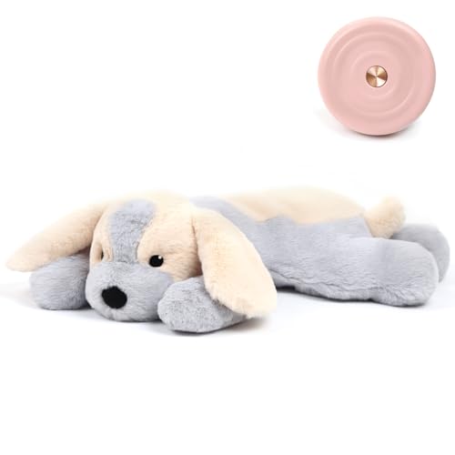 CZTNNZK Snorbirell Heartbeat Puppy Toy for Anxiety Relief, Behavioral Aid Toy for Puppies Sleep Aid Separation Anxiety Soother, Newborn Puppy Sleep Aid Plush Toy, Plüschspielzeug für Hunde, Grau von CZTNNZK