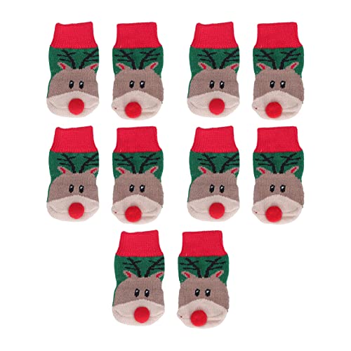 5 Paar Weihnachts-Hundesocken, Anti-Rutsch-Elchmuster, Baumwolle, für Hunde und Katzen, weich, warm, Weihnachten, Haustierpfotenschutz-Socken für Welpen und kleine Hunde und Katzen (M) von CaCaCook