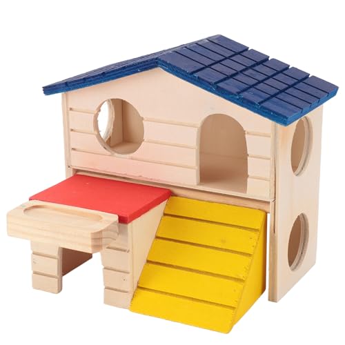 CaCaCook Kleines Hamster Labyrinth Holzhaus Doppeldecker Hamsterhaus mit Rutsche Kletterspielzeug Kleintier Holzhaus zum Spielen von CaCaCook