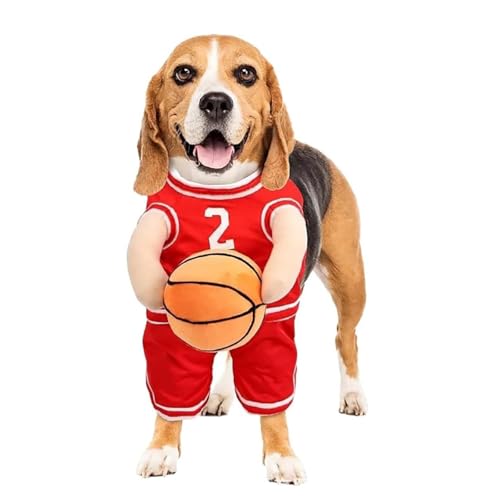 Dog Basketball Player Costume,Basketball Costume for Dogs,Creative Dog Costumes with Ball,Dog Halloween Funny Dress Up Basketball Dog Costume for Halloween Christmas Cosplay (Red, L) von CaCaCook