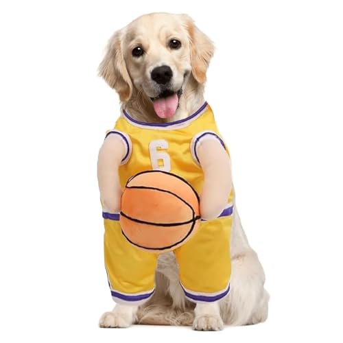 Dog Basketball Player Costume,Basketball Costume for Dogs,Creative Dog Costumes with Ball,Dog Halloween Funny Dress Up Basketball Dog Costume for Halloween Christmas Cosplay (Yellow, L) von CaCaCook