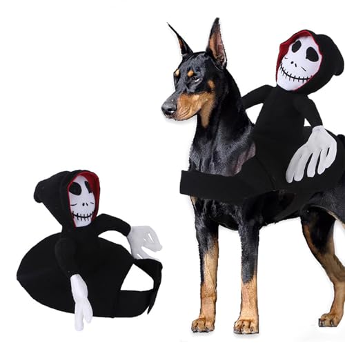 Hunde-Halloween-Kostüm, Haustier-Geist-Sattel-Kostüm, Lustige Halloween-Hundekatzen-Kleidung, Verstellbares Halloween-Hundetragekostüm Im Sensenmann-Reiter-Stil (1) von CaCaCook