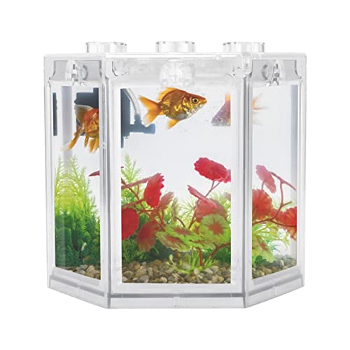 Kleines Aquarium in Sechskantform, Mini Aquarium, Betta Fisch Goldfisch Aquarium, übereinandersetzbares Tragbares Mini Aquarium, Desktop Aquarium aus Kunststoff (Transparent) von CaCaCook