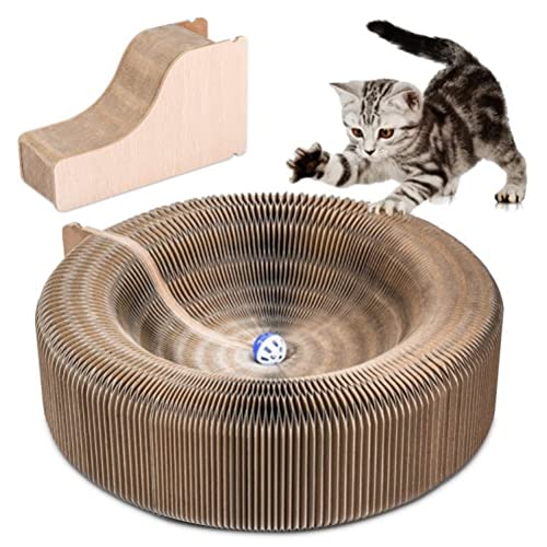 Magic Organ Katzenkratzbrett, Katzenschleifkralle Kratzbrett, Haustier-Lounge-Bett Faltbares Wellpapier Katzenkratzbrett mit Glockenball, Interaktives Kratzbaum Katzenspielzeug von CaCaCook