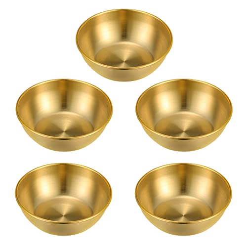 Cabilock 5st Gewürzgericht Runde Goldschalen Gewürz-Server Gewürzplatten Gewürzschalen Edelstahl-dip-schüssel Goldene Schale Gewürzteller Essig Schüssel Rostfreier Stahl Saucen Dip-Sauce von Cabilock