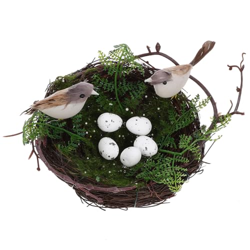 Cabilock Frühlingsvogelnest mit Eiern Zweig Vogelnest Dekorative Ornament Pastorale Vogelnest Ornament Hochzeitsdekoration für Garten Hof Haus 20cm von Cabilock