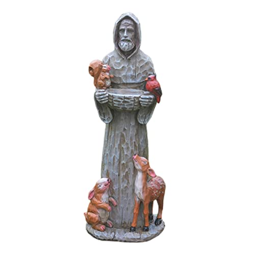 Cabilock Gartenstatue Vogelbad- Skulptur Vogelhäuschen Figur Vogeltränkeschale Für Draußen Vogelhäuschen-Statue Vogelfütterer Hof Vogelhäuschen St. Francis-skulptur Harz Vögel Assisi von Cabilock