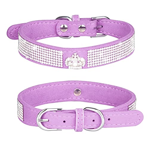 Hundehalsband Leder Breit große kleine mittelgroße Hunde Hundehalsband mit Strasssteinen, glitzernd, Weiches Wildleder, für Hunde und Katzen von Cachi