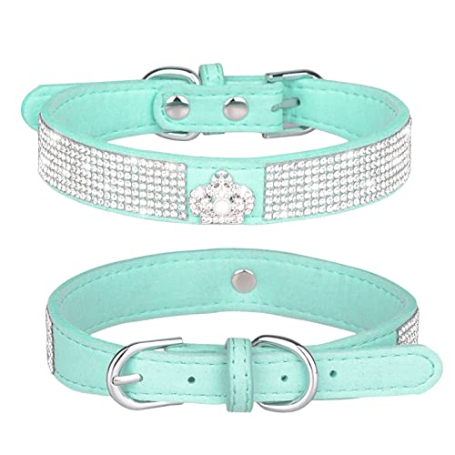 Hundehalsband Leder Breit große kleine mittelgroße Hunde Hundehalsband mit Strasssteinen, glitzernd, Weiches Wildleder, für Hunde und Katzen von Cachi