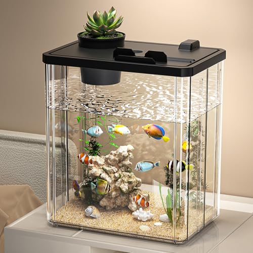 Cachpib Aquarium Komplett Set, Fischtank Aquarium mit LED-Beleuchtung und Pumpe, Mini Desktop Aquarium, Acryl Aquarium Starter Kit Fisch Tank Kit für Haus Büro Tischdekoration von Cachpib