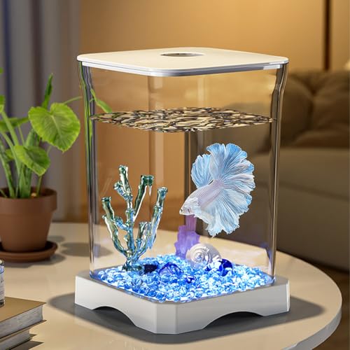 Cachpib Fischtank Aquarium mit LED-Leuchten, Betta Fischtank Aquarium Starter Kit TropischeAquarien, Mini Desktop Rechteckige Fischtank für Betta Fische, Tabletop Dekoration von Cachpib