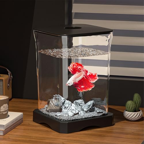 Cachpib Fischtank Aquarium mit LED-Leuchten, Betta Fischtank Aquarium Starter Kit TropischeAquarien, Mini Desktop Rechteckige Fischtank für Betta Fische, Tabletop Dekoration von Cachpib