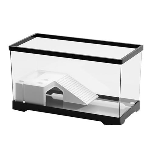 Cachpib Reptile Growth Terrarium PET Transparentes Schildkrötenbecken Reptile Fütterungsbox für den Lebensraum von Schildkröten und Sumpfschildkröten, Large Black + Basking Platform von Cachpib