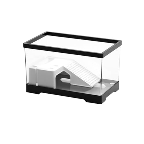 Cachpib Reptile Growth Terrarium PET Transparentes Schildkrötenbecken Reptile Fütterungsbox für den Lebensraum von Schildkröten und Sumpfschildkröten, medium Black +Basking Platform von Cachpib