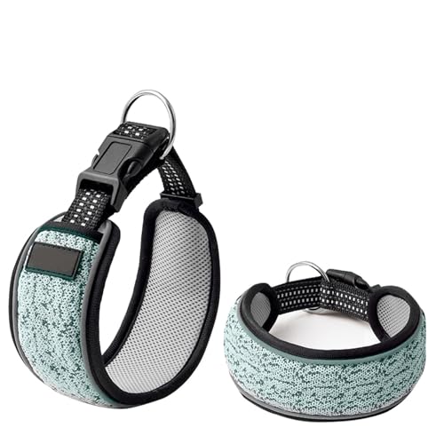 Cachpib Verstellbares Hundehalsband für kleine, mittelgroße Hunde, reflektierend, atmungsaktiv, Strickstoff, extra breit, bequem, weich, Welpenhalsband, Leine, Grau, Größe L/2,5 x 44,5–58 cm von Cachpib