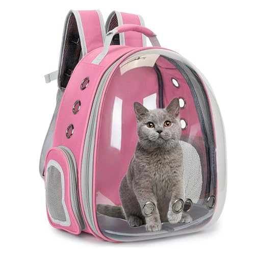 Katzenblasen-Rucksack für kleine, mittelgroße Hunde und Katzen, Tragetasche, von Fluggesellschaften zugelassen, Haustier-Tragetasche, Hund, Wandern, Spazierengehen, Outdoor-Rucksack (Rosa) von Cacihato