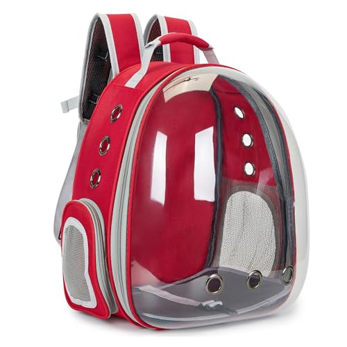 Katzenblasen-Rucksack für kleine, mittelgroße Hunde und Katzen, Tragetasche, von Fluggesellschaften zugelassen, Haustier-Tragetasche, Hund, Wandern, Spazierengehen, Outdoor-Rucksack (rot) von Cacihato