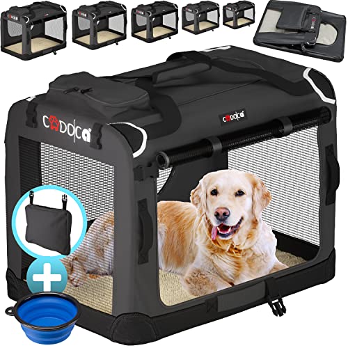 CADOCA® Hundebox XXL 90x60x66cm faltbar atmungsaktiv robust Auto Hundetransportbox Transporttasche Haustiertransportbox Hundetragetasche Anthrazit von Cadoca