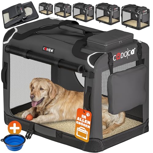 CADOCA® Hundebox faltbar Transportbox L 70x52x50cm robust atmungsaktiv Transporttasche Auto Rückbank Haustiertransportbox Hundetragetasche Anthrazit von Cadoca