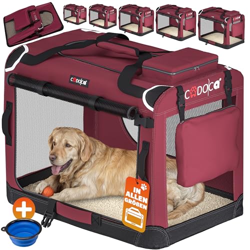 CADOCA® Hundebox faltbar Transportbox L 70x52x50cm robust atmungsaktiv Transporttasche Auto Rückbank Haustiertransportbox Hundetragetasche Dunkelrot von Cadoca