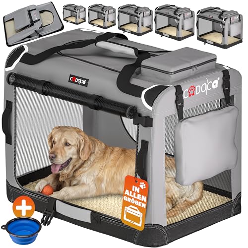 CADOCA® Hundebox faltbar Transportbox L 70x52x50cm robust atmungsaktiv Transporttasche Auto Rückbank Haustiertransportbox Hundetragetasche Grau von Cadoca