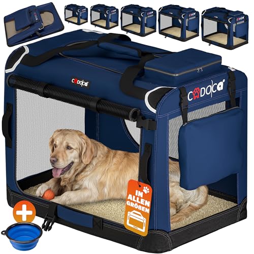 CADOCA® Hundebox faltbar Transportbox L 70x52x50cm robust atmungsaktiv Transporttasche Auto Rückbank Haustiertransportbox Hundetragetasche Navyblau von Cadoca