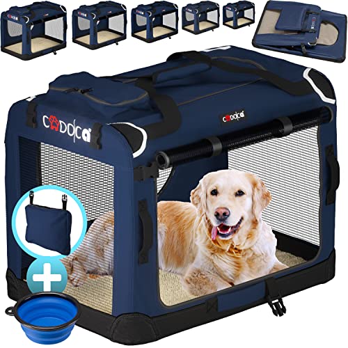 Cadoca® Hundebox Hundetransportbox faltbar robust L 70x52x50cm atmungsaktiv Transporttasche Haustiertransportbox Hundetragetasche Navy Blau von Cadoca