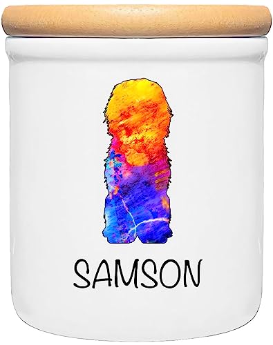 Cadouri Keramik Leckerli-Dose Doodle » personalisiert mit Name deines Hundes «┊Snackdose Keksdose Aufbewahrungsdose┊mit Holzdeckel von Cadouri