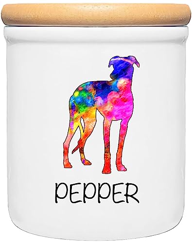 Cadouri Keramik Leckerli-Dose Galgo » personalisiert mit Name deines Hundes «┊Snackdose Keksdose Aufbewahrungsdose┊mit Holzdeckel von Cadouri