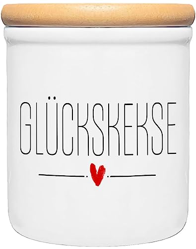 Cadouri Keramik Leckerli-Dose » Glückskekse «┊Snackdose Keksdose Aufbewahrungsdose┊mit Holzdeckel von Cadouri