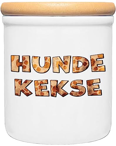 Cadouri Keramik Leckerli-Dose » Hundekekse «┊Snackdose Keksdose Aufbewahrungsdose┊mit Holzdeckel von Cadouri