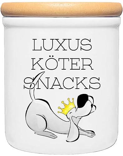 Cadouri Keramik Leckerli-Dose » Luxusköter Snacks «┊Snackdose Keksdose Aufbewahrungsdose┊mit Holzdeckel von Cadouri