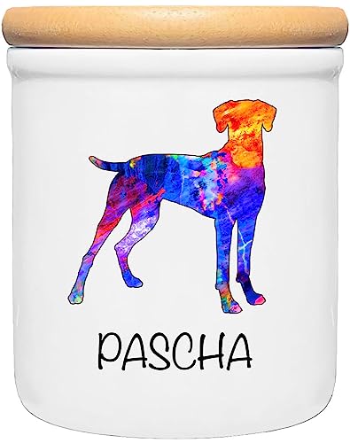 Cadouri Keramik Leckerli-Dose Rhodesian Ridgeback » personalisiert mit Name deines Hundes «┊Snackdose Keksdose Aufbewahrungsdose┊mit Holzdeckel von Cadouri