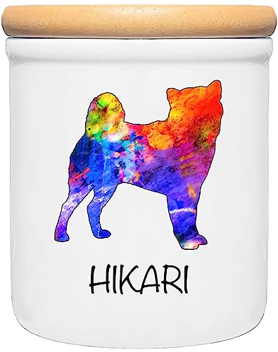 Cadouri Keramik Leckerli-Dose Shiba Inu » personalisiert mit Name deines Hundes «┊Snackdose Keksdose Aufbewahrungsdose┊mit Holzdeckel von Cadouri