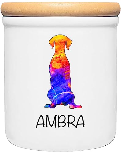 Cadouri Keramik Leckerli-Dose Vizsla » personalisiert mit Name deines Hundes «┊Snackdose Keksdose Aufbewahrungsdose┊mit Holzdeckel von Cadouri