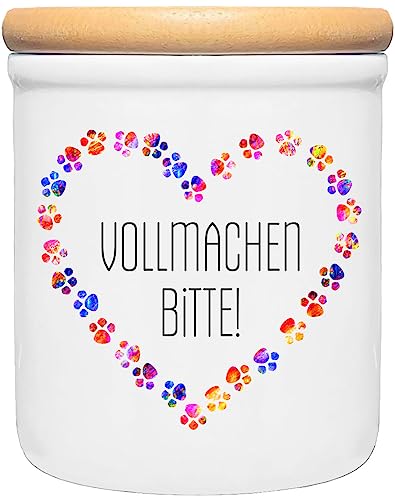 Cadouri Keramik Leckerli-Dose » Vollmachen Bitte! «┊Snackdose Keksdose Aufbewahrungsdose┊mit Holzdeckel von Cadouri