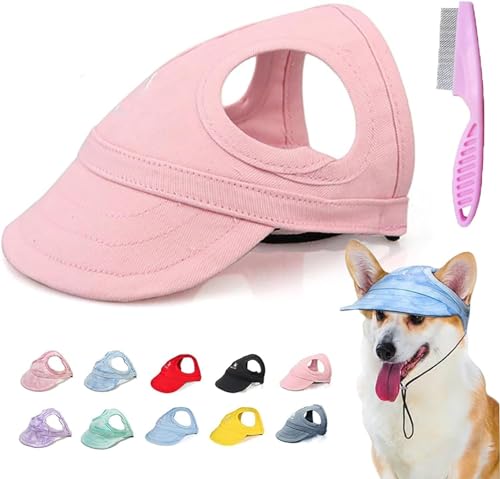 2024 Sonnenschutz für Hunde, Outdoor-Sonnenschutzhaube für Hunde, Haustier-Baseballkappe, Outdoor-Sport, Sonnenhut mit Ohrlöchern, Hunde-Sonnenschutzhut (Rosa, L) von Caduola