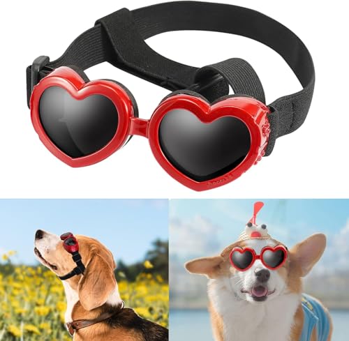 Hundebrille in Herzform, windabweisend, kleine Hunde-Sonnenbrille, Haustierbrille, stilvoll, niedlich, UV-Schutz, Sonnenbrille für Outdoor-Reiten und Spazierengehen, Rot von Caduola