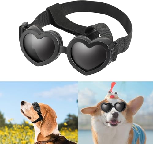 Hundebrille in Herzform, windabweisend, kleine Hunde-Sonnenbrille, Haustierbrille, stilvoll, niedlich, UV-Schutz, Sonnenbrille für Outdoor-Reiten und Spazierengehen, Schwarz von Caduola