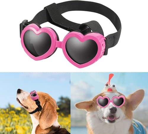 Hundebrille in Herzform, windabweisend, kleine Hunde-Sonnenbrille, Haustierbrille, stilvoll, niedlich, UV-Schutz, Sonnenbrille für Outdoor-Reiten und Spazierengehen (Rosa) von Caduola