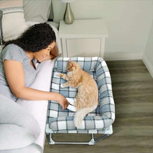 Bedside Cosleeper Haustier-Hundebett – Hundebett mit Kissenverlängerung am menschlichen Bett befestigt, erhöhte Fensterstange für Hunde und Katzen, 66 x 50 x 50 cm von Caghash