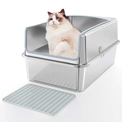 Edelstahl-Klo – geräumiges Design, geruchlos und leicht zu reinigen, stabile obere und untere Abdeckung, bietet einen bequemen Platz für Ihre geliebte Katze von Caghash
